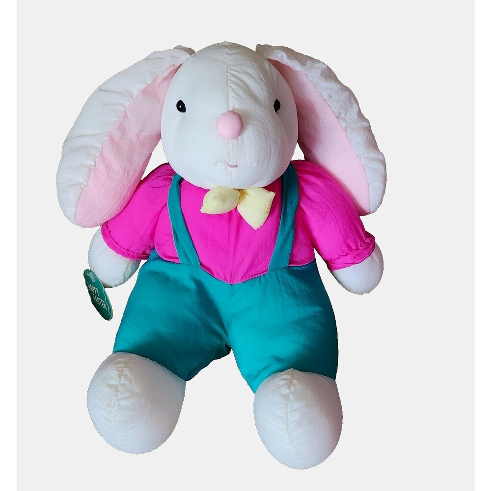 Gibson Greetings Easter Bunny Plush White w/ Green Overalls Polyester Tags 1993